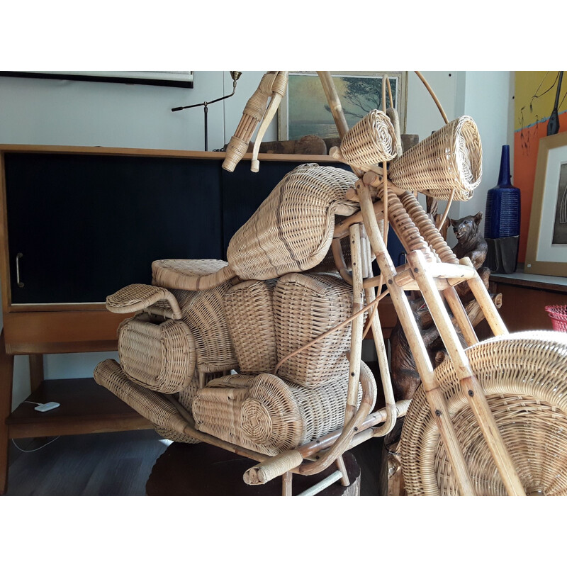 Vintage motorcycle sculpture in rattan by Tom Dixon, 1980