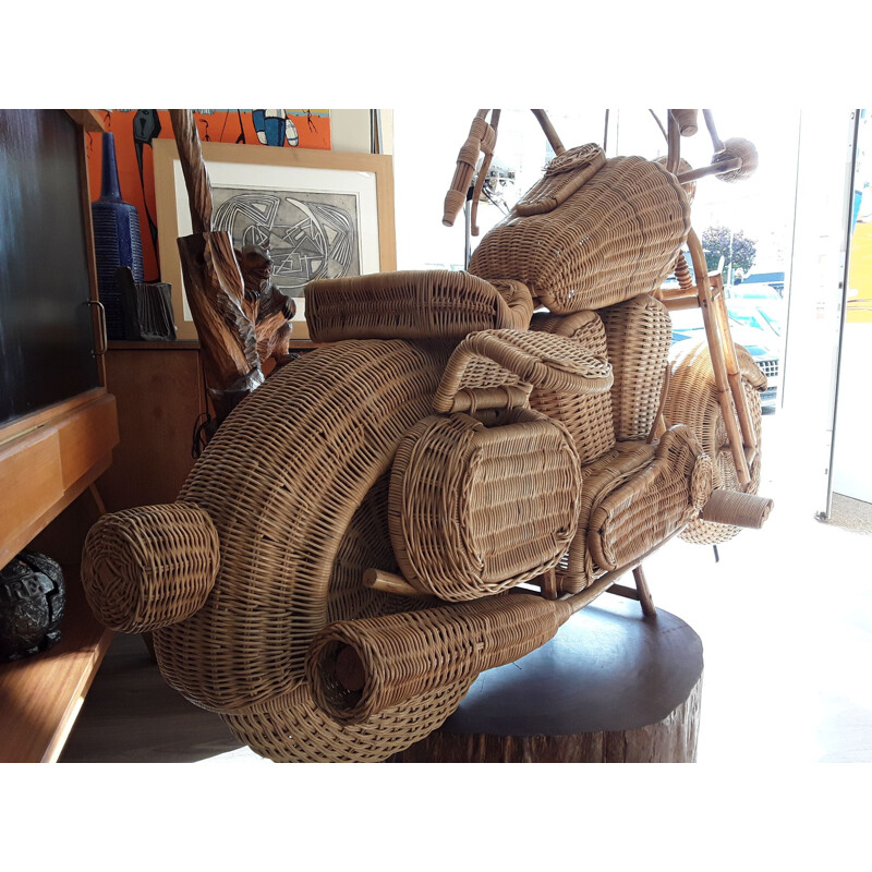 Vintage motorcycle sculpture in rattan by Tom Dixon, 1980