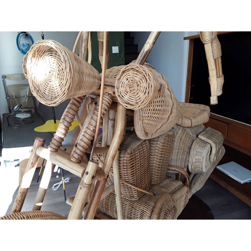 Vintage motorcycle sculpture in rattan by Tom Dixon, 1980