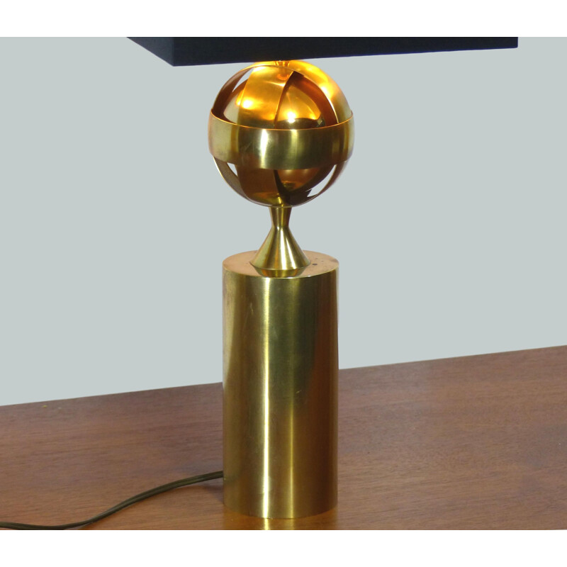 Lampe de table vintage en laiton doré et astrolabe, 1970