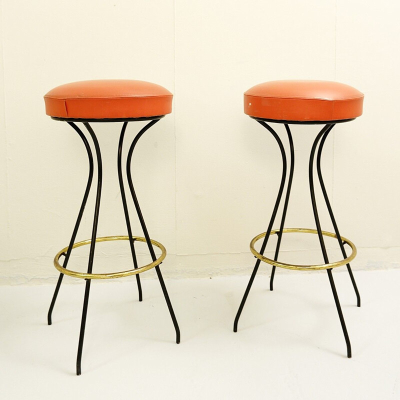 Set of 2 vintage orange high chairs, Italy, 1970s