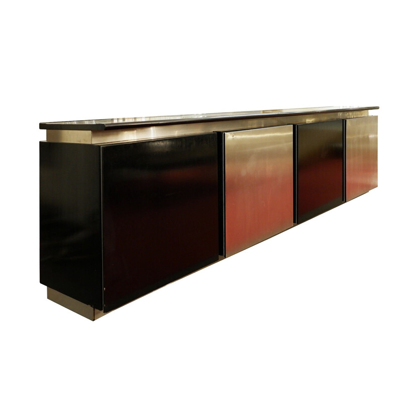 Credenza vintage in rovere tinto e alluminio di Ludovico Acerbis, 1960