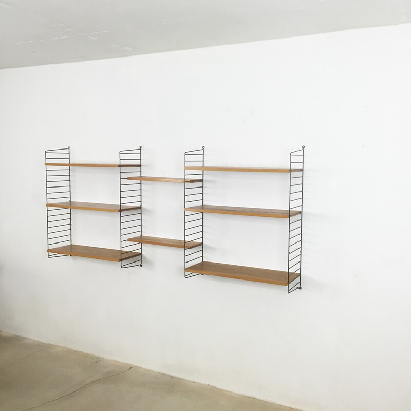 Shelves wall unit in elm and metal, Nisse STRINNING - 1950s