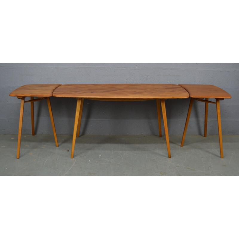 Vintage dining table with side tables in beech and elm by Ercol