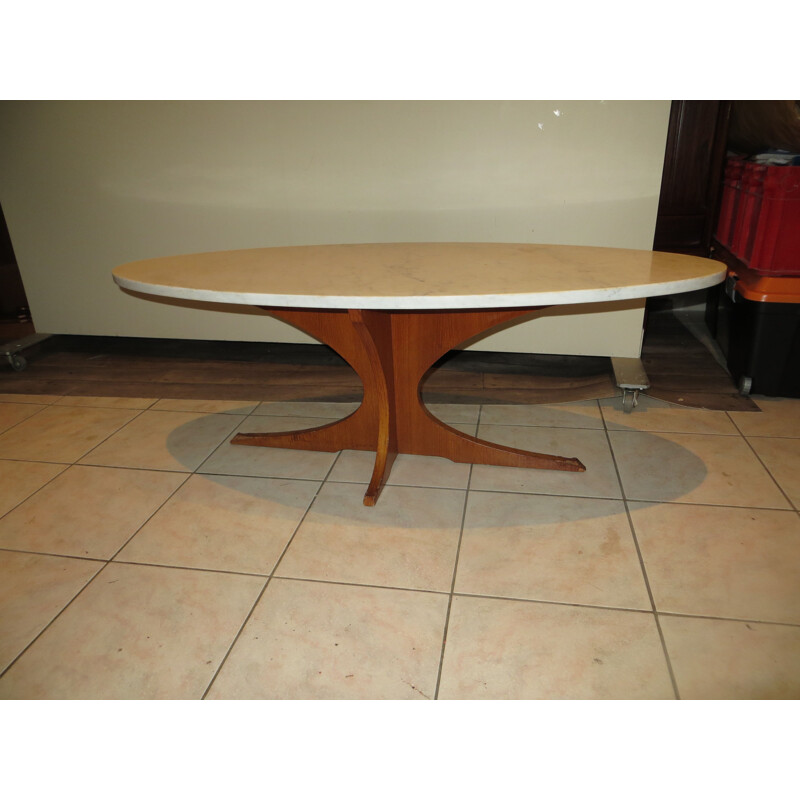 Vintage teak and white marble coffee table, 1960s