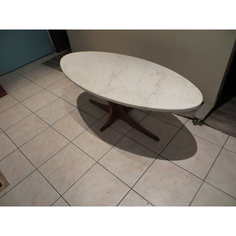 Vintage teak and white marble coffee table, 1960s
