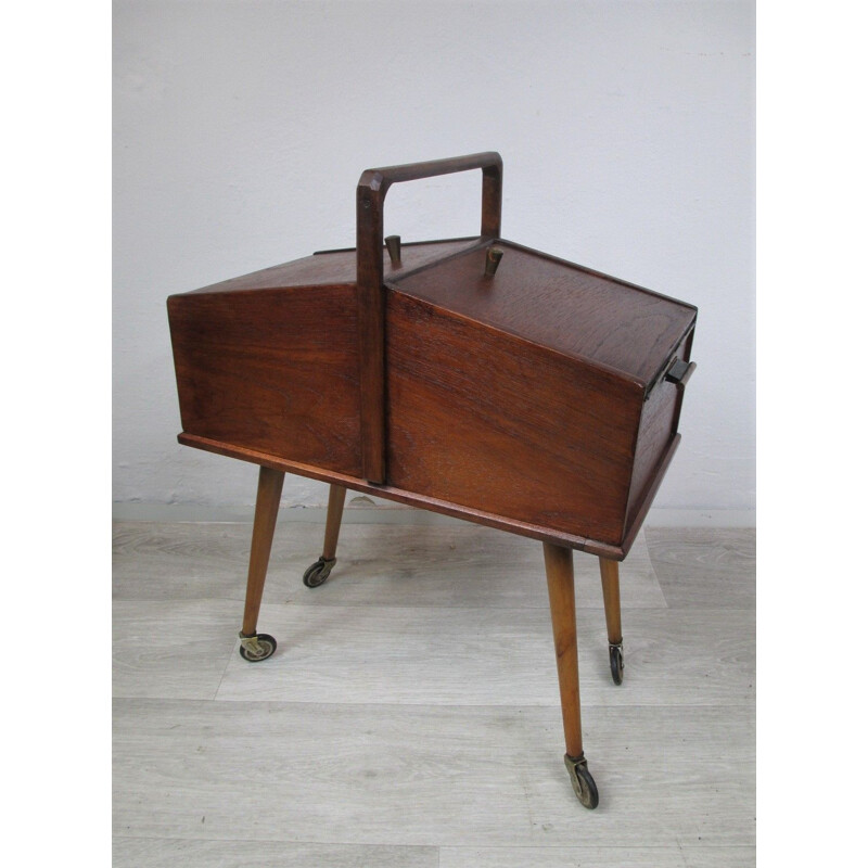 Vintage sewing chest on wheels, 1960s