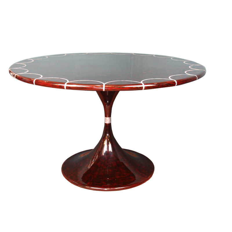 Table à repas vintage en bois d'acajou laqué pour Mother of Pearl Inlays par Eero Saarinen