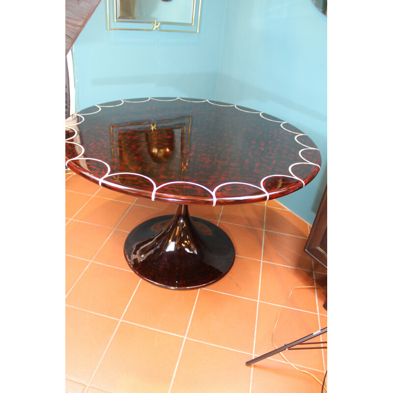 Table à repas vintage en bois d'acajou laqué pour Mother of Pearl Inlays par Eero Saarinen