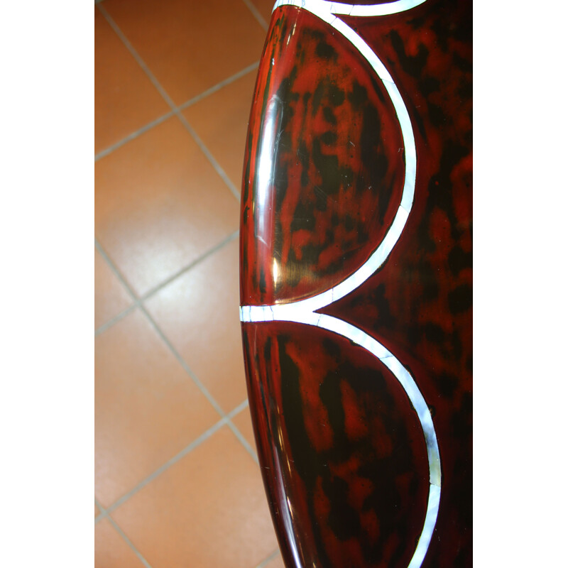 Vintage dining table in Lacquered Mahogany Wood for Mother of Pearl Inlays by Eero Saarinen