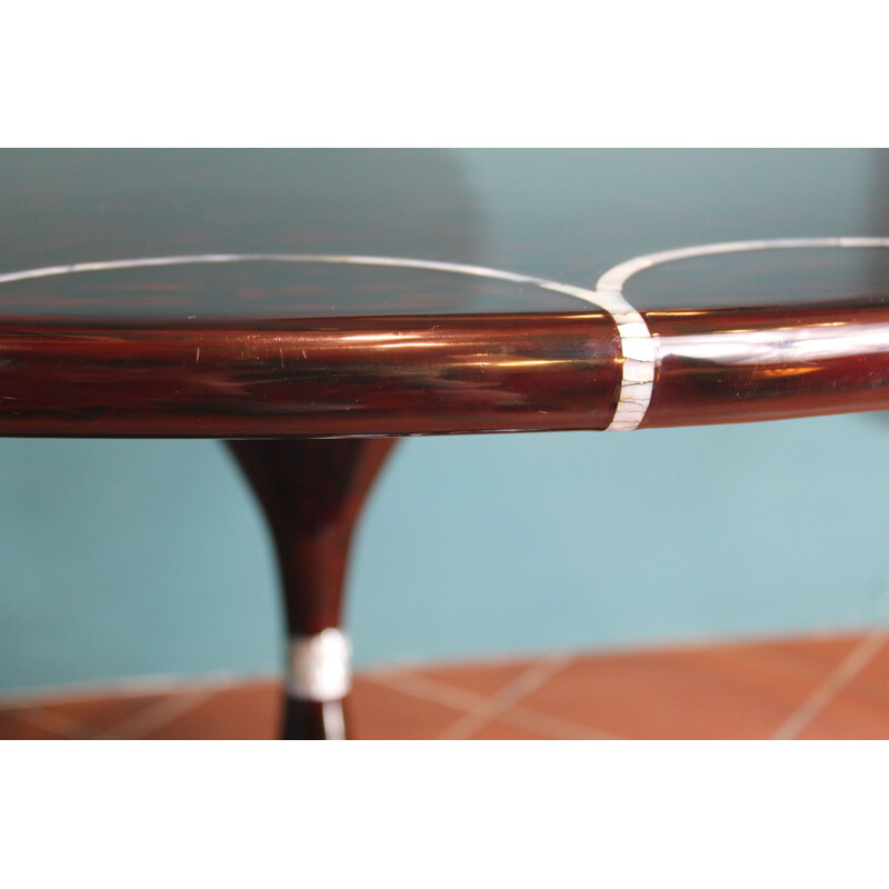Vintage dining table in Lacquered Mahogany Wood for Mother of Pearl Inlays by Eero Saarinen