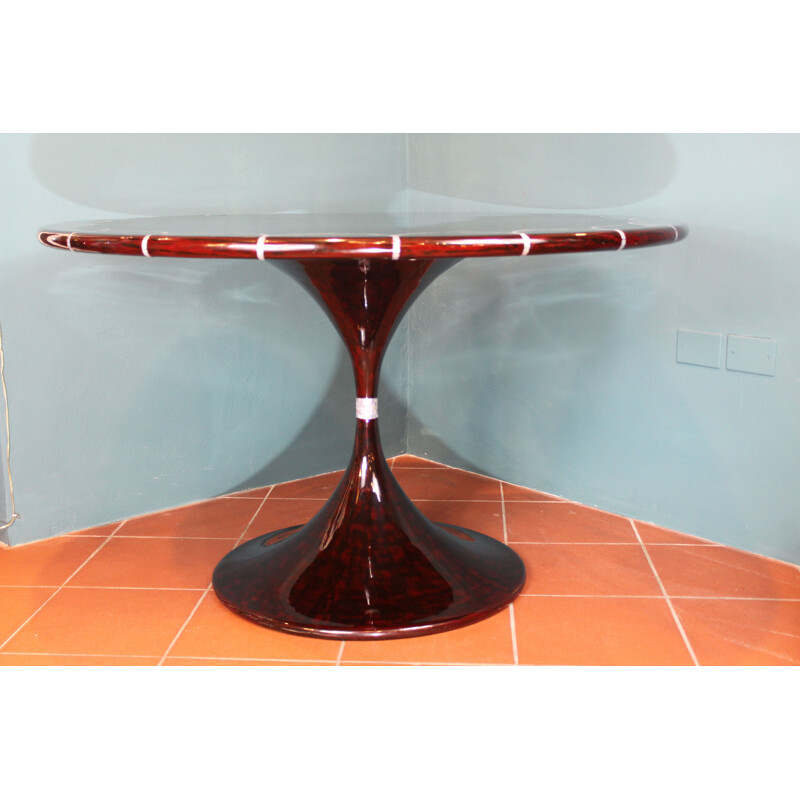 Vintage dining table in Lacquered Mahogany Wood for Mother of Pearl Inlays by Eero Saarinen