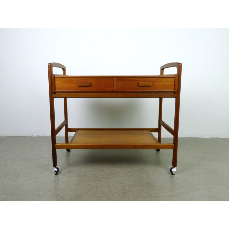 Vintage teak serving trolley with drawers, Denmark, 1960s