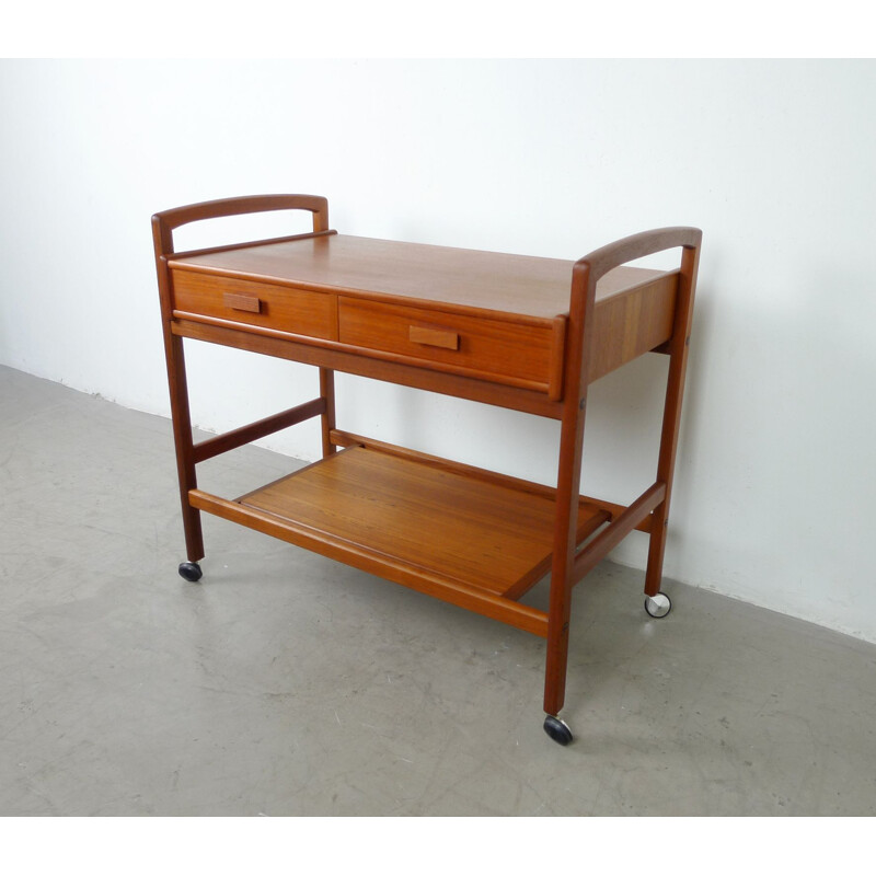 Vintage teak serving trolley with drawers, Denmark, 1960s