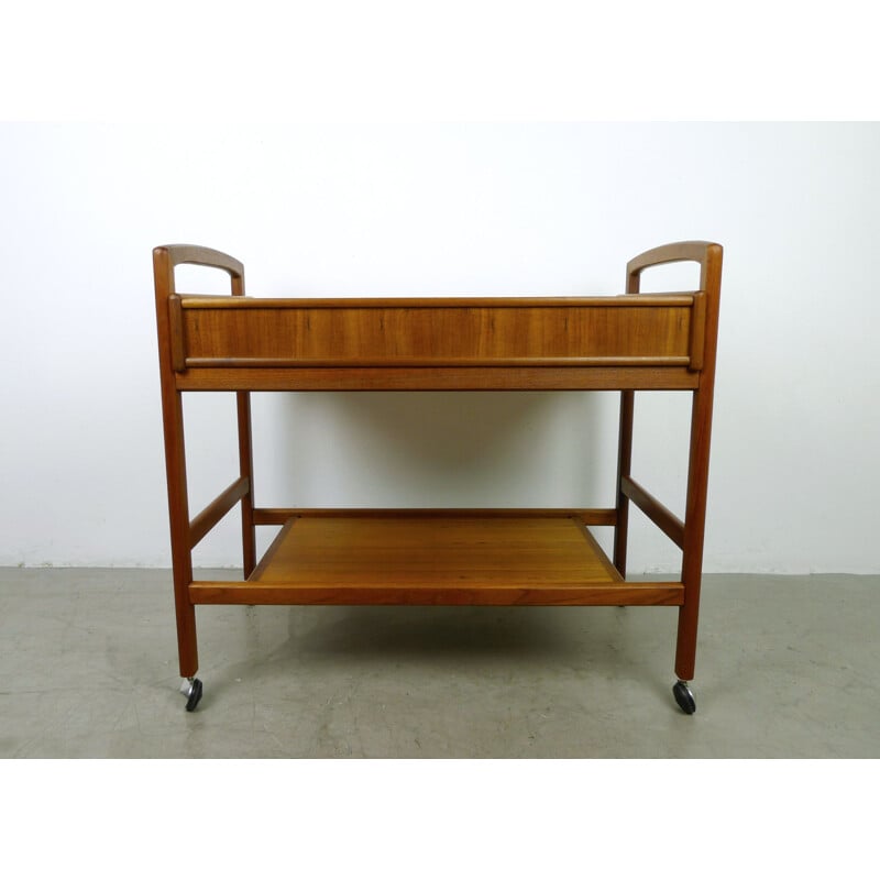 Vintage teak serving trolley with drawers, Denmark, 1960s