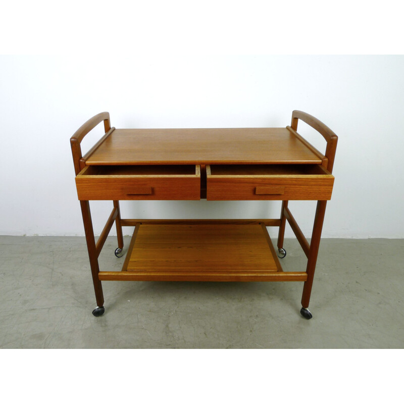 Vintage teak serving trolley with drawers, Denmark, 1960s