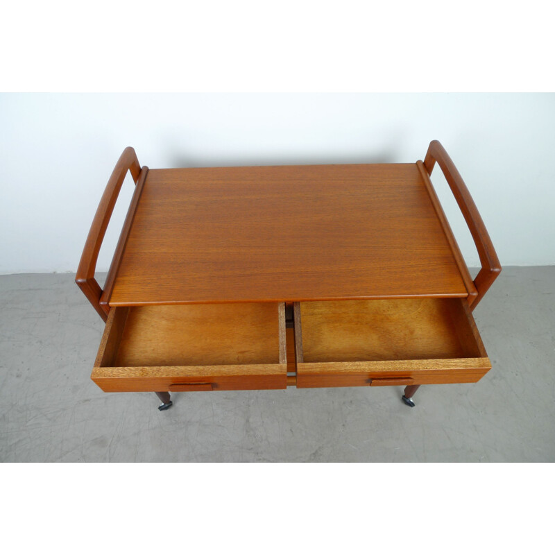 Vintage teak serving trolley with drawers, Denmark, 1960s