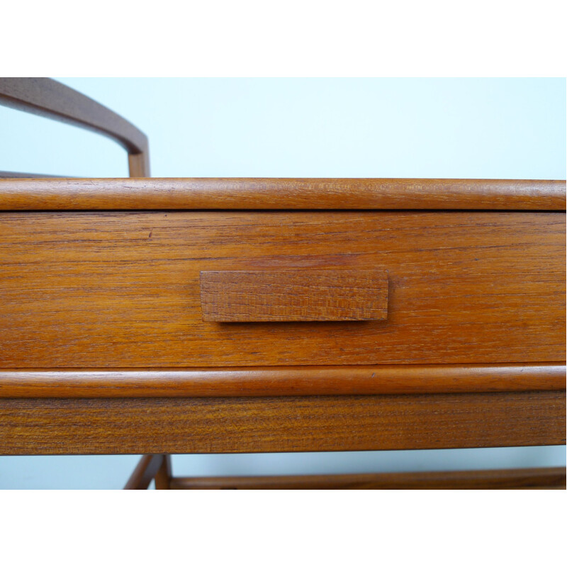 Vintage teak serving trolley with drawers, Denmark, 1960s