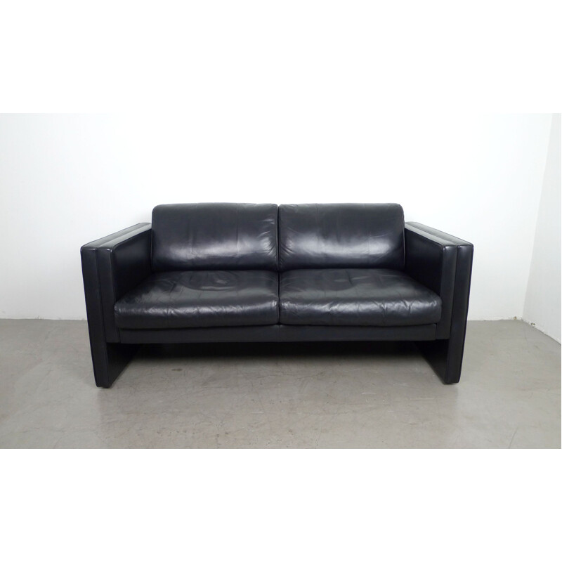 Vintage Black Leather Sofa by Jürgen Lange for Walter Knoll, Germany, 1980s