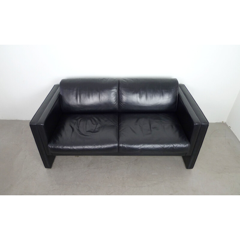 Vintage Black Leather Sofa by Jürgen Lange for Walter Knoll, Germany, 1980s