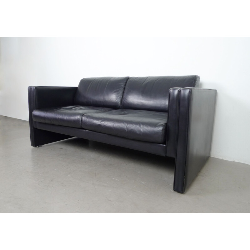 Vintage Black Leather Sofa by Jürgen Lange for Walter Knoll, Germany, 1980s