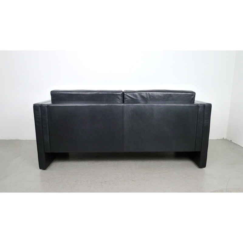 Vintage Black Leather Sofa by Jürgen Lange for Walter Knoll, Germany, 1980s