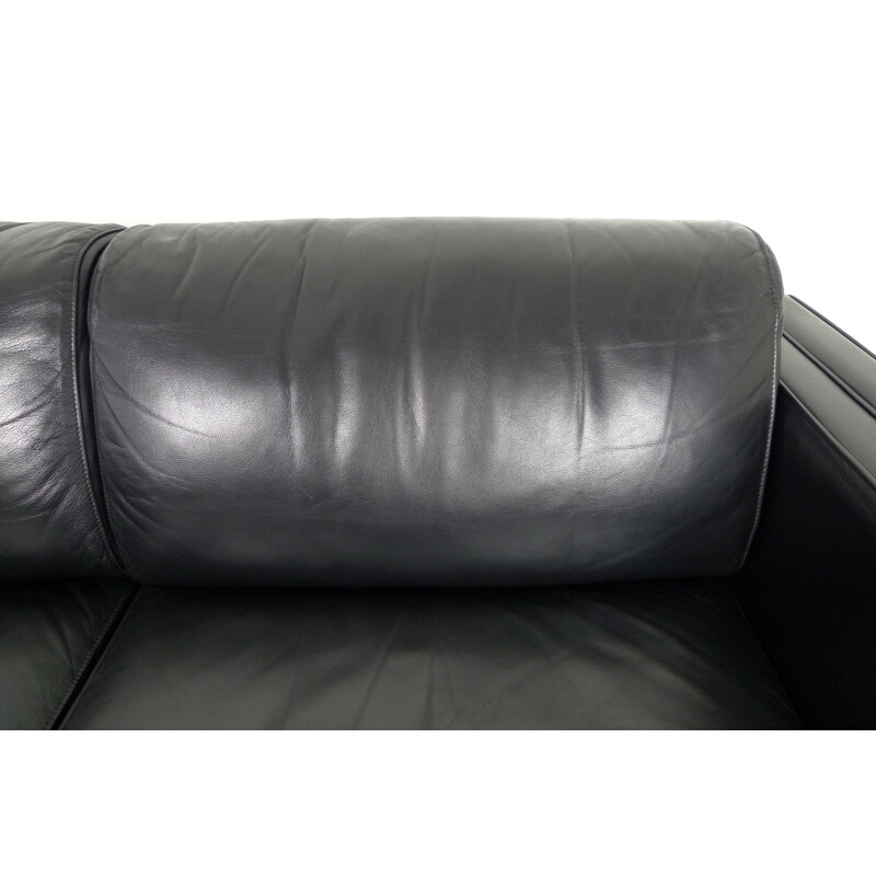 Vintage Black Leather Sofa by Jürgen Lange for Walter Knoll, Germany, 1980s