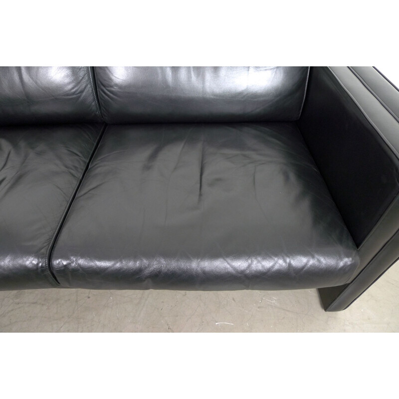 Vintage Black Leather Sofa by Jürgen Lange for Walter Knoll, Germany, 1980s