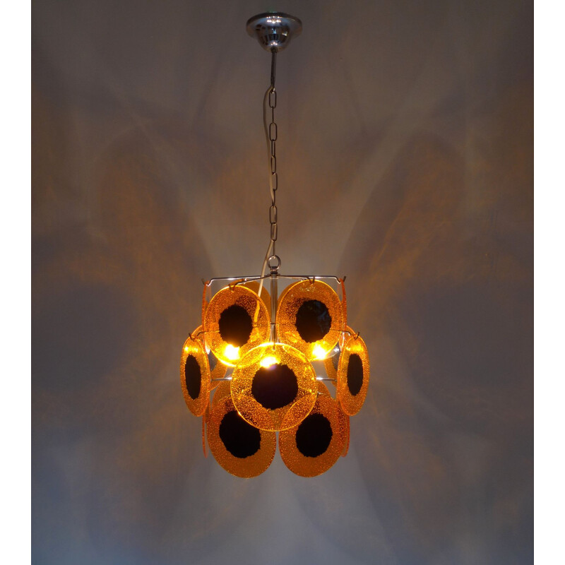 Vintage Amber Colored hanging Lamp, Italy, 1970s