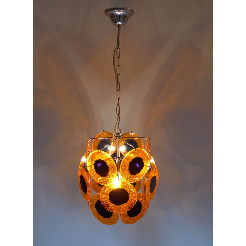 Vintage Amber Colored hanging Lamp, Italy, 1970s