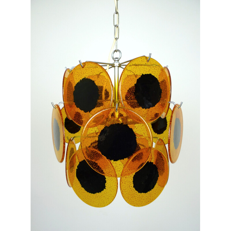 Vintage Amber Colored hanging Lamp, Italy, 1970s