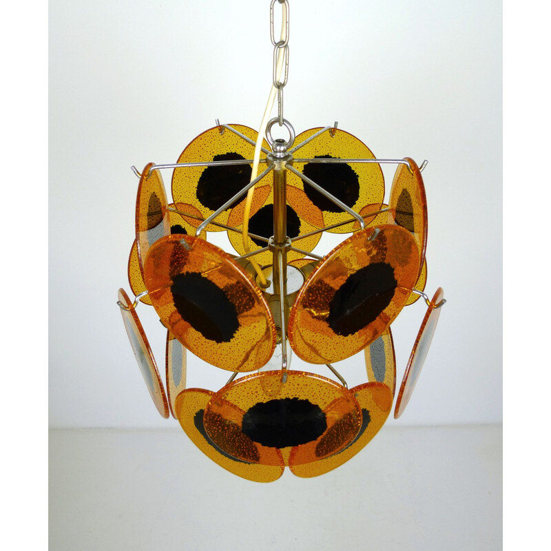 Vintage Amber Colored hanging Lamp, Italy, 1970s