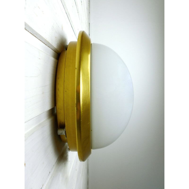 Vintage Round Brass Wall Lamp, Germany, 1940s