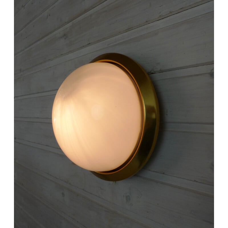 Vintage Round Brass Wall Lamp, Germany, 1940s