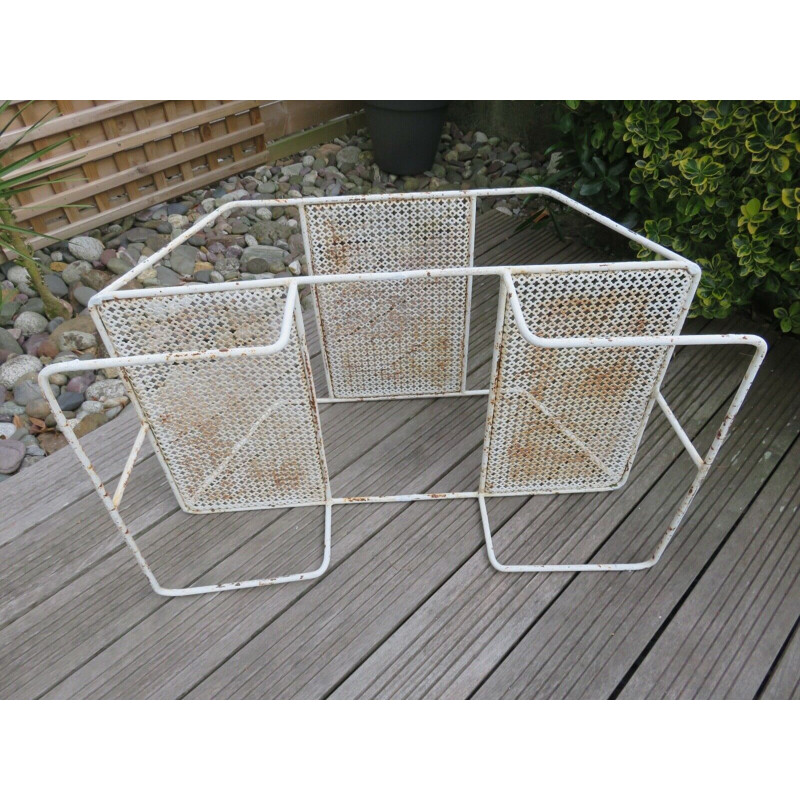 Vintage plant holder in perforated metal with clover, 1950