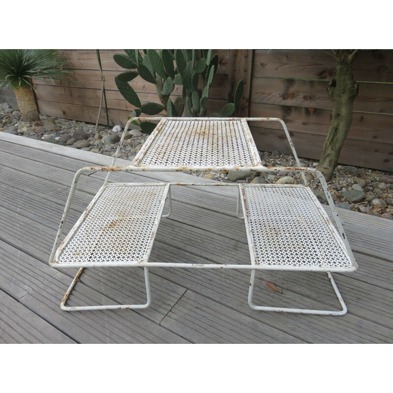 Vintage plant holder in perforated metal with clover, 1950