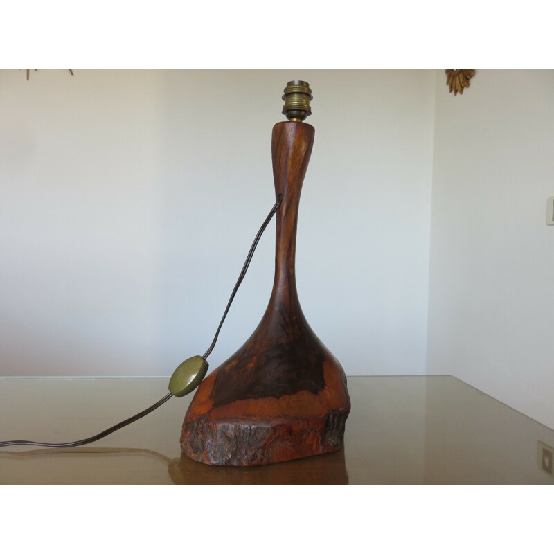 Vintage lamp in solid teak and straw lampshade, 1960