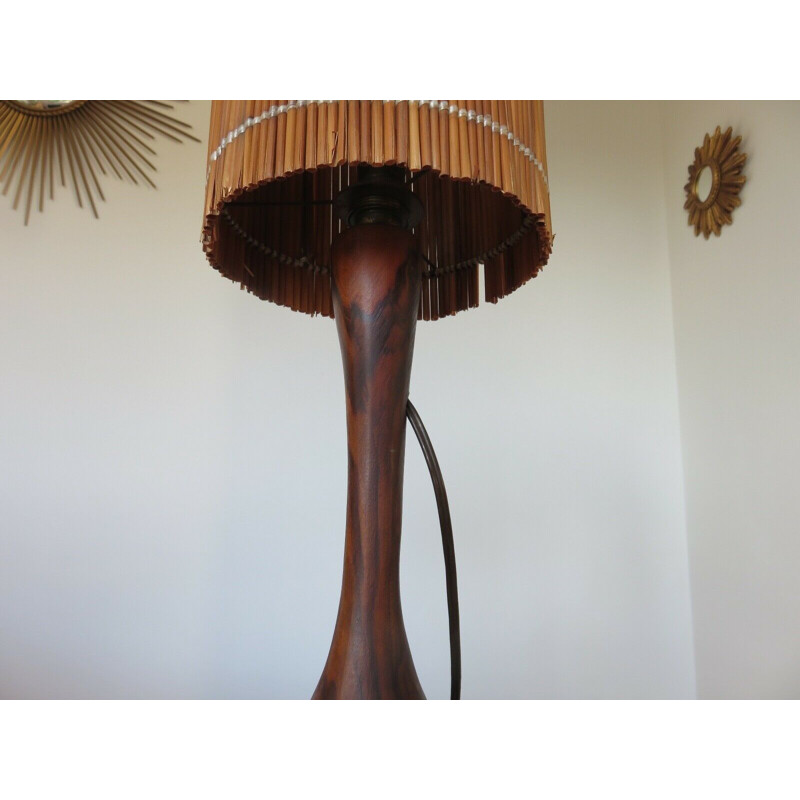 Vintage lamp in solid teak and straw lampshade, 1960