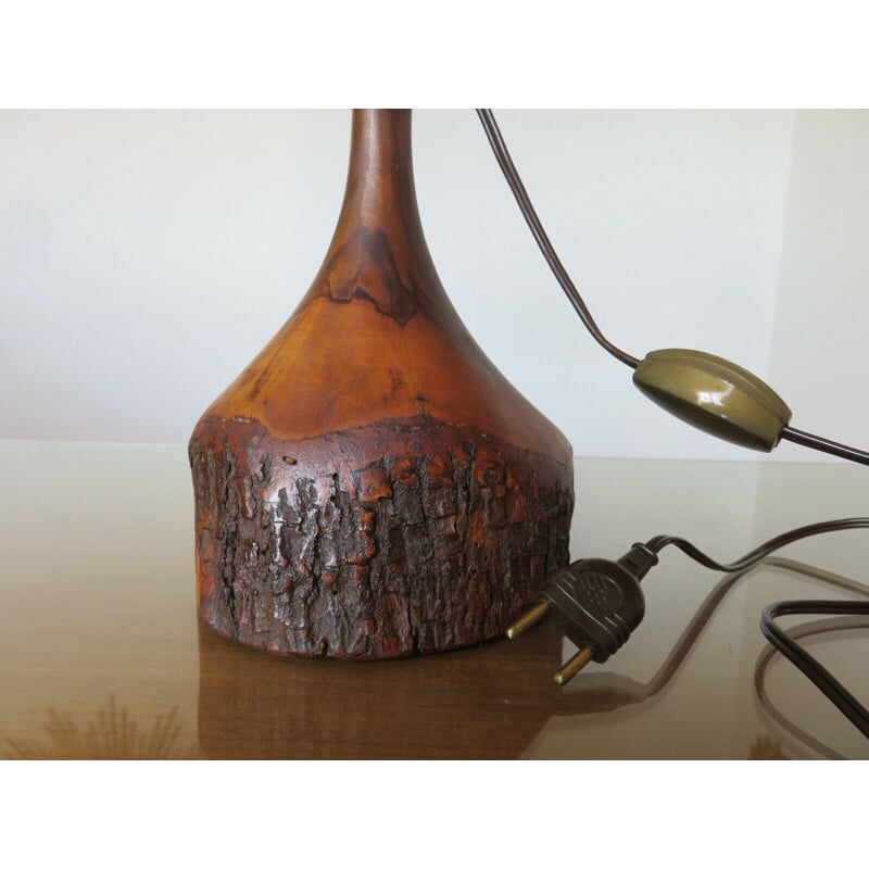 Vintage lamp in solid teak and straw lampshade, 1960