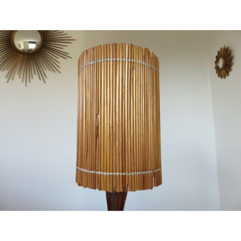 Vintage lamp in solid teak and straw lampshade, 1960