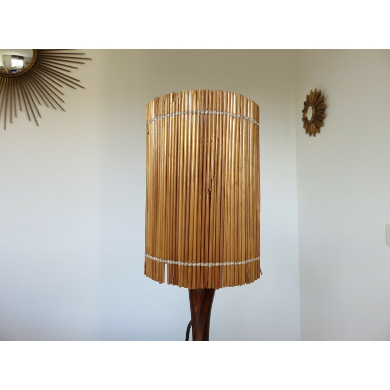 Vintage lamp in solid teak and straw lampshade, 1960