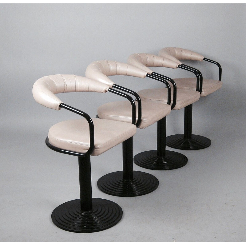Suite of 4 vintage metal swivel bar chairs 