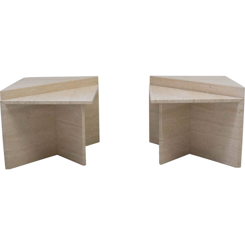 Suite of vintage modular coffee tables in travertine