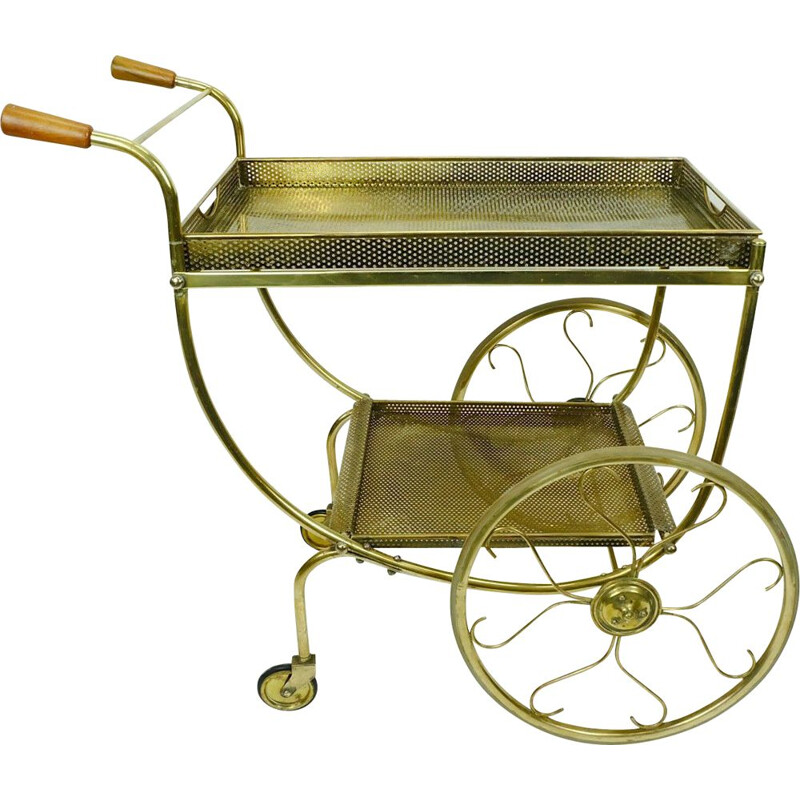 Chariot de thé vintage en laiton par Svenskt Tenn de Josef Frank, 1950
