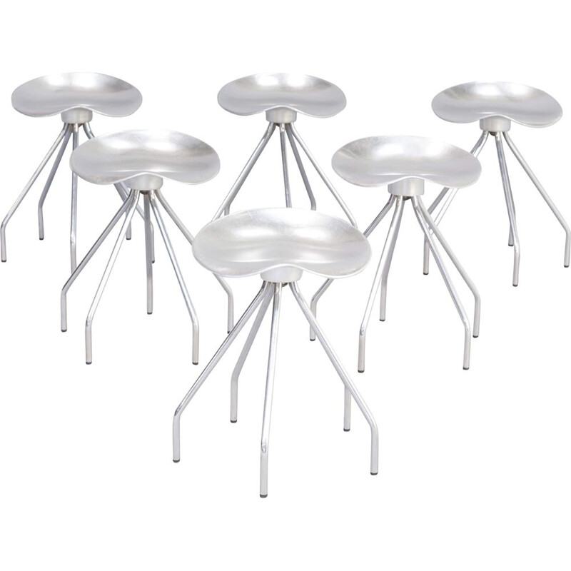 Set of 6 "jamaica" vintage aluminium stools by Pepe Cortes for Amat, 1990s