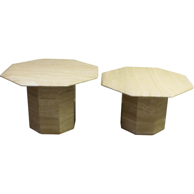 Set of 2 vintage side coffee tables in travertine