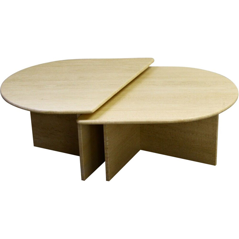 Pair of vintage modular coffee tables in travertine