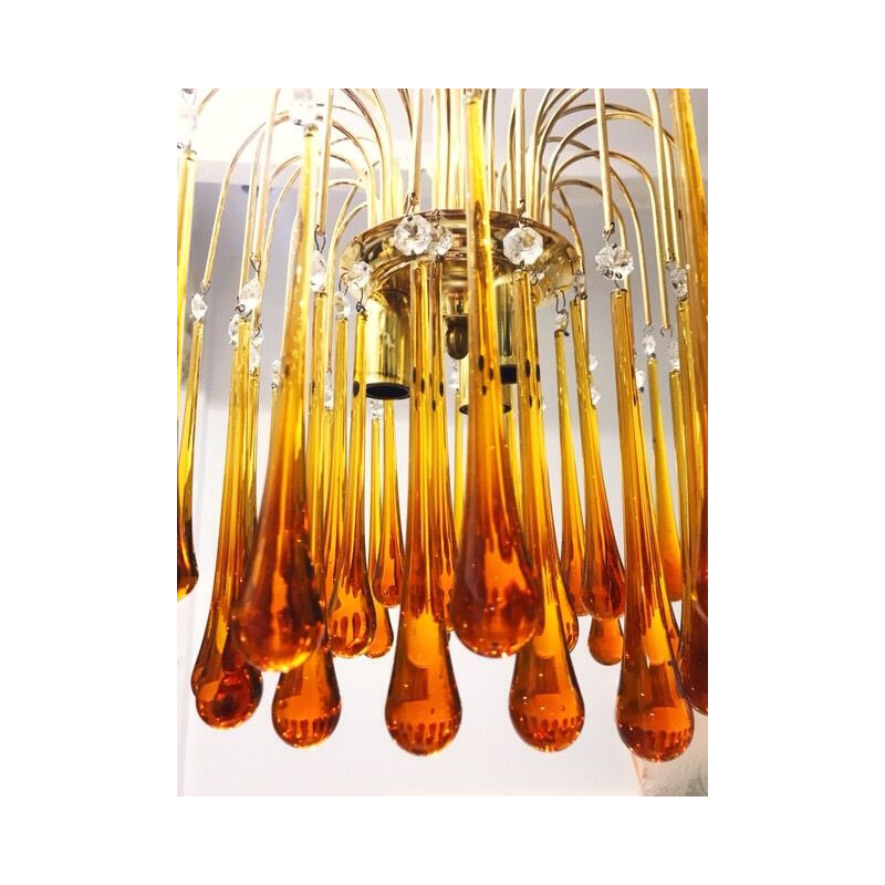 Vintage orange chandelier by Paolo Venini
