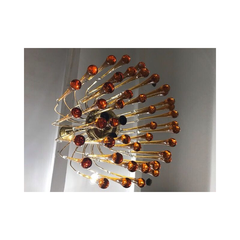 Vintage orange chandelier by Paolo Venini