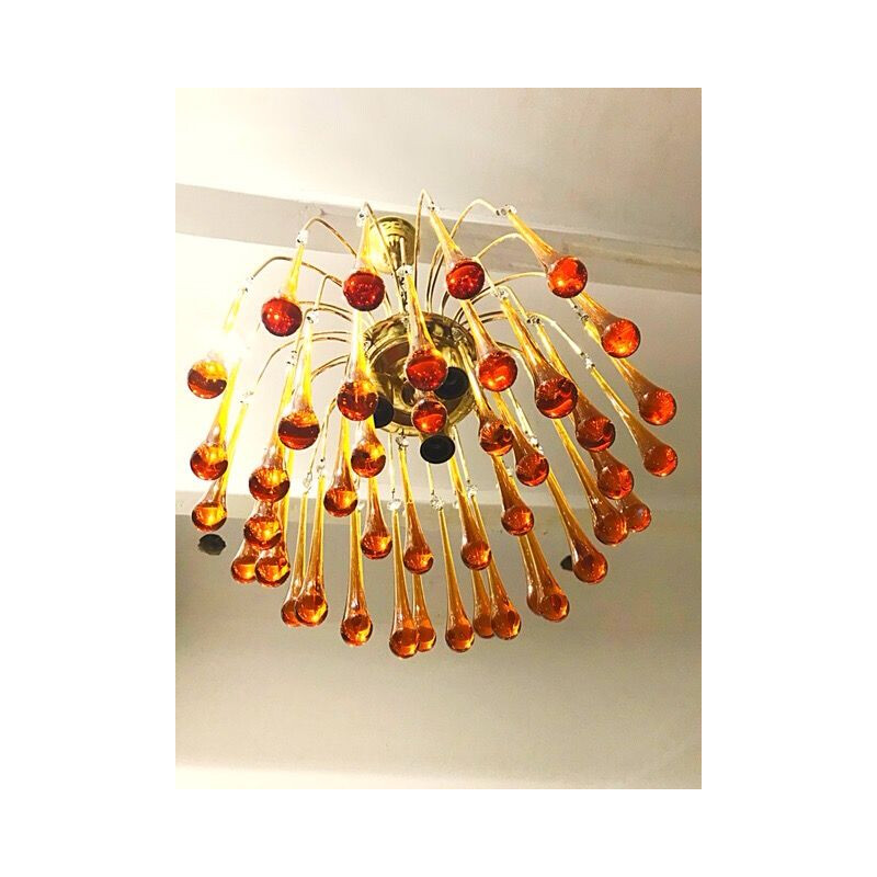 Vintage orange chandelier by Paolo Venini